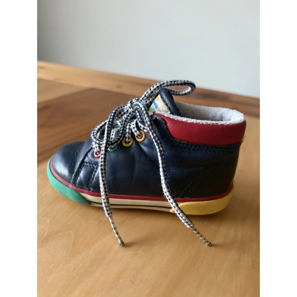 Vintage 90s Stride Rite Toddler Walking Shoes Navy Blue Primary Colors 5 Wide